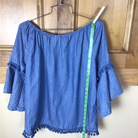 Hester & Orchard blue bell sleeve Pom Pom trimmed blouse - Picture 4 of 6
